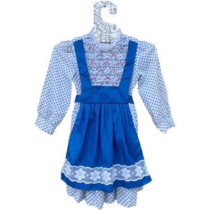 Vintage Polly Flinders Blue & White Smocked dress Size: 6 (Girl) Lace Ruffle